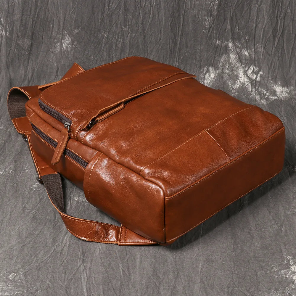 Men's Backpack Natural Head Layer Cowhide Vintage Crossbody Women's Outdoor Travel Backpack 15 inch Laptop Bag Leathfocus