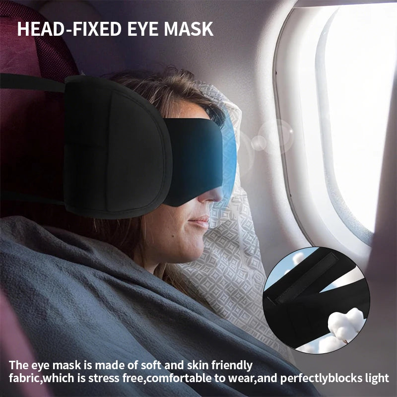Travel Neck Pillow with Eye Mask Sleep Support Multi-Function Integrated Eye Mask Portable Foldable for Airplane Car Trips