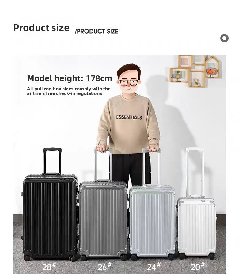 New ultra sturdy aluminum frame luggage, high aesthetic board case, universal wheel business travel box set, optional 20-28 inch
