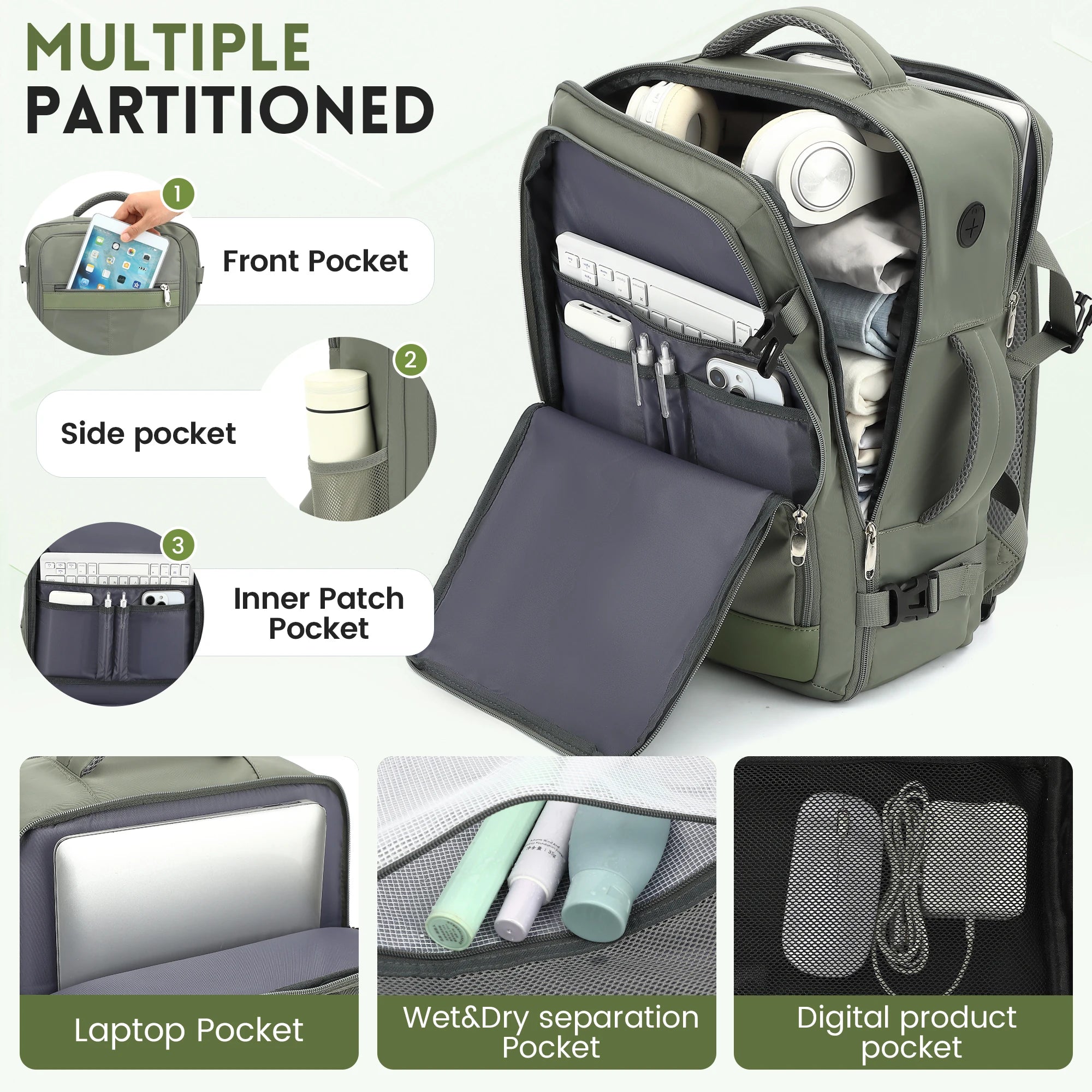 Travel Backpack for Women, 24L Carry On Backpack Flight Approved, Large Personal Item Bag Fits 16.5 inch Laptop, with 1 Packing