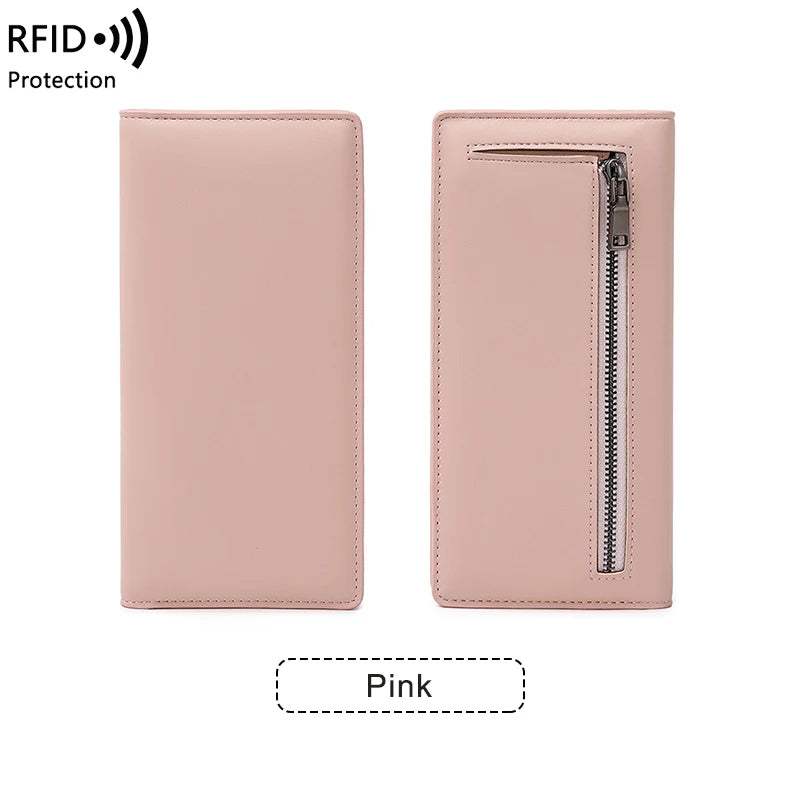 Travel RFID Passport Wallet for Women, Slim Long Leather Clutch with Card Slots & Coin Pocket, Perfect for Daily Commute & Trips