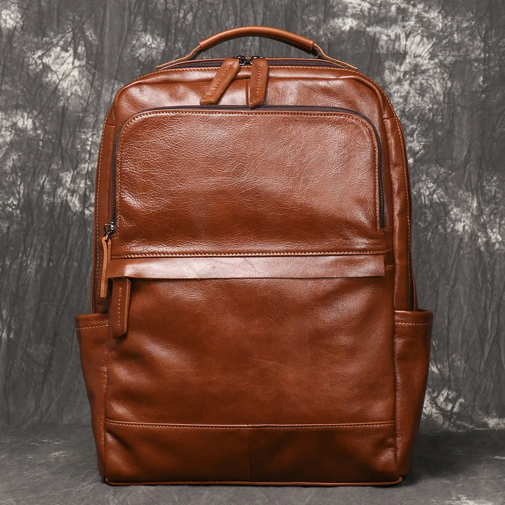 Men's Backpack Natural Head Layer Cowhide Vintage Crossbody Women's Outdoor Travel Backpack 15 inch Laptop Bag Leathfocus