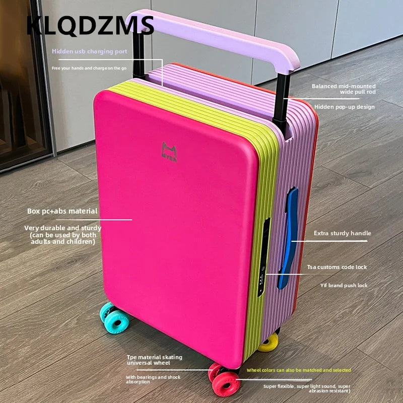 KLQDZMS Travel Luggage 20"24 Inch ABS + PC Boarding Box Large Capacity Trolley Case Women Universal Wheel Cabin Suitcase