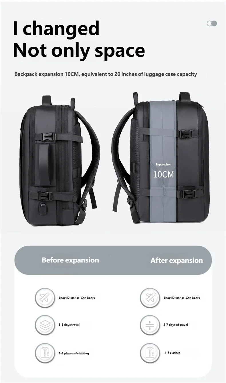 Travel Backpack Men Business Backpack School Expandable USB Bag Multifunctional Computer Bag Large Capacity Waterproof Backpack