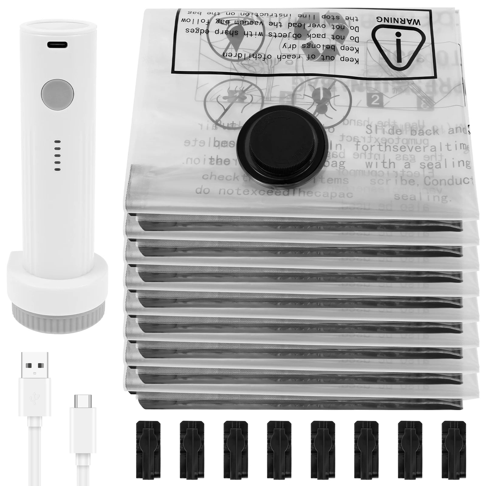 8Pcs Vacuum Storage Bags with USB Electric Pump Rapid Compression Double Zipper Lock Triple Seal Compression Bag for Luggage