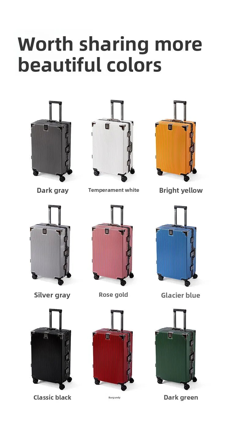Wolverine luggage, a hard-shell suitcase with 108 rivets, 20-28 inches in size, featuring silent all-terrain wheels, a cup holde