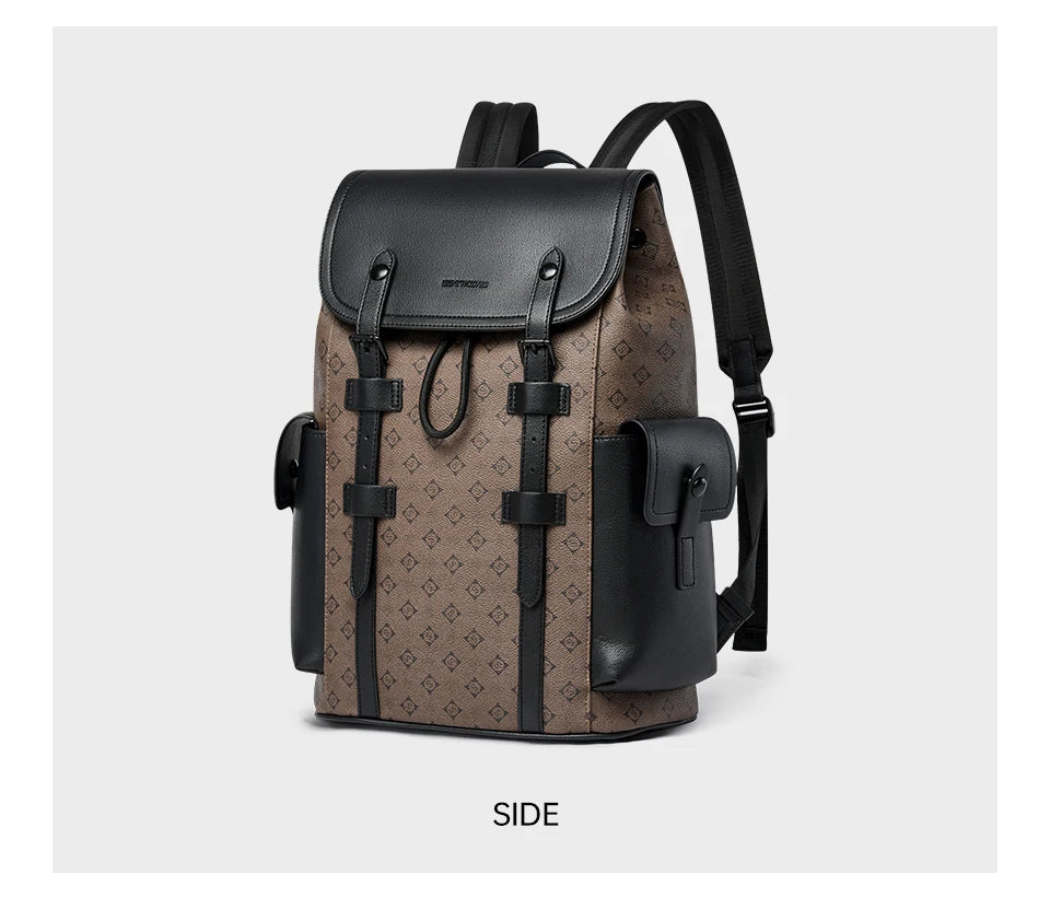 Septwolves High Quality Business Printed Leather Backpack Man Designer Drawstring Flip Monogram Laptop Bags Print Work Rucksack