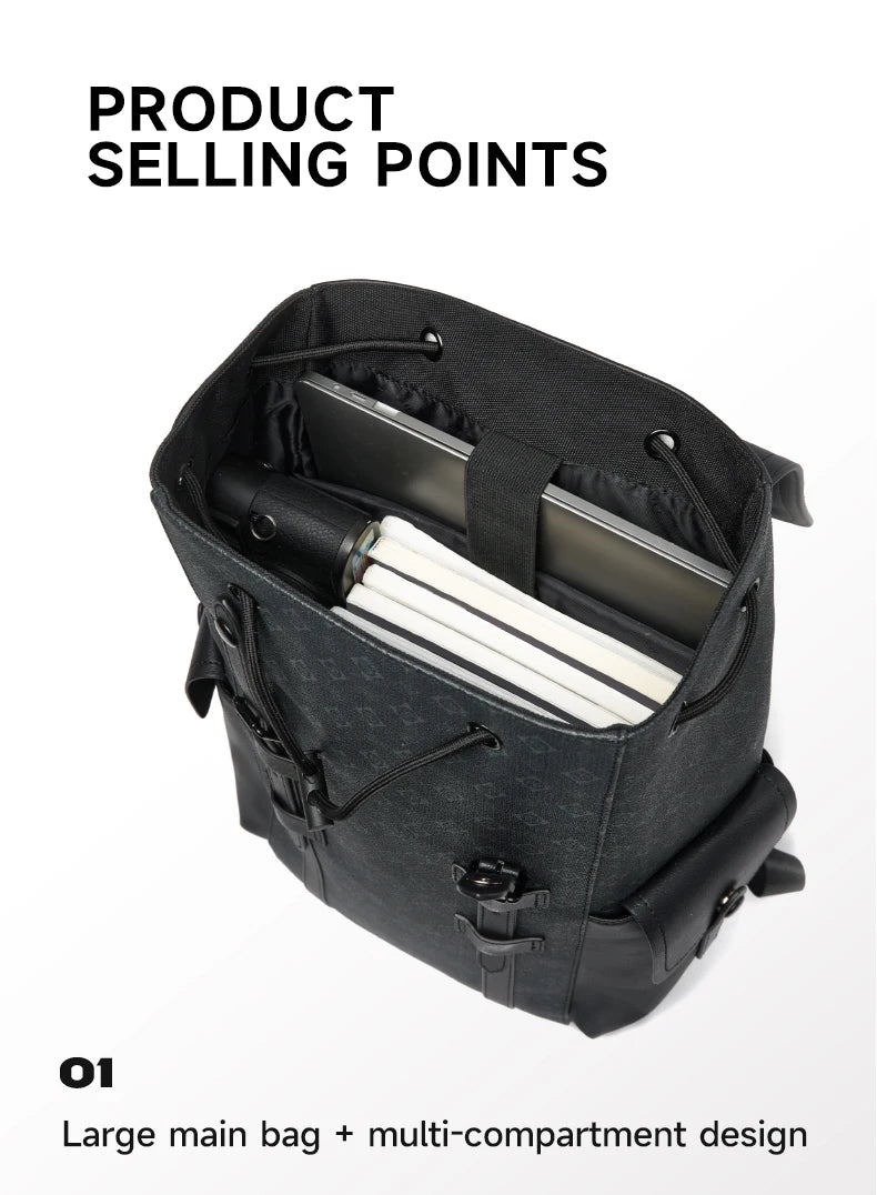 Septwolves High Quality Business Printed Leather Backpack Man Designer Drawstring Flip Monogram Laptop Bags Print Work Rucksack