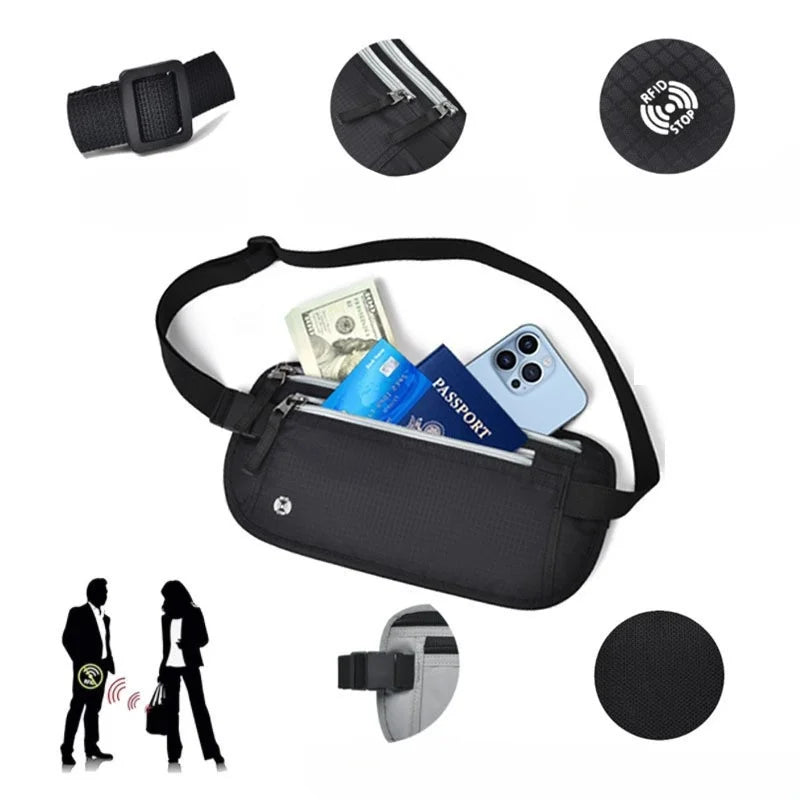 Travel Wallet Ultra-thin Passport Holder RFID Anti-theft Brush Fanny Pack Travel Multi-function Waterproof Document Storage Bag