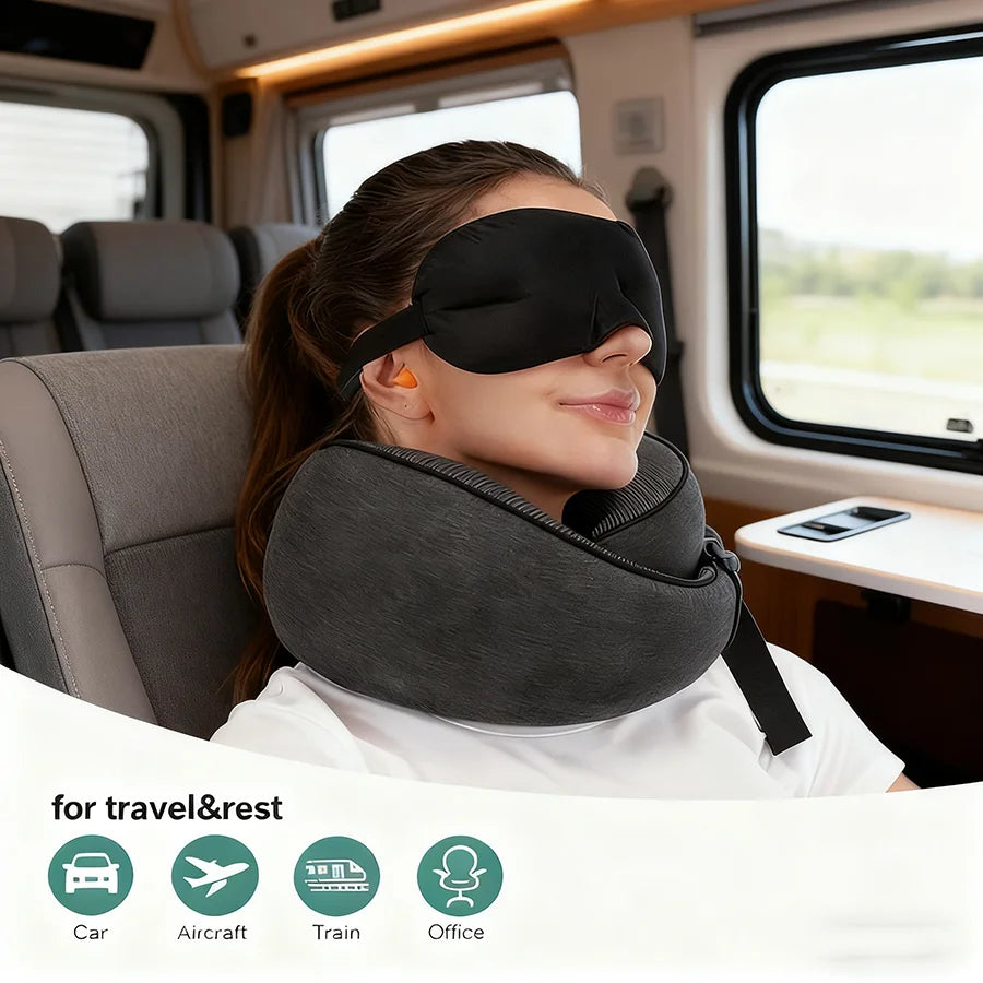 1pc Travel Pillow, Pure Neck Pillow, Comfortable & Breathable Cover, Machine Washable, for Airplane Travel, with Bag