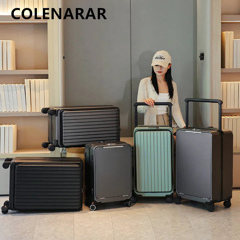 COLENARA Multifunctional Suitcase Front Opening Boarding Box USB Charging Trolley Case 20"24"26 Inch Large Capacity Luggage