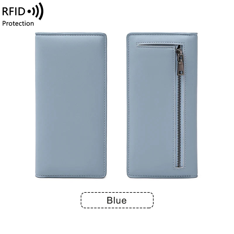 Travel RFID Passport Wallet for Women, Slim Long Leather Clutch with Card Slots & Coin Pocket, Perfect for Daily Commute & Trips
