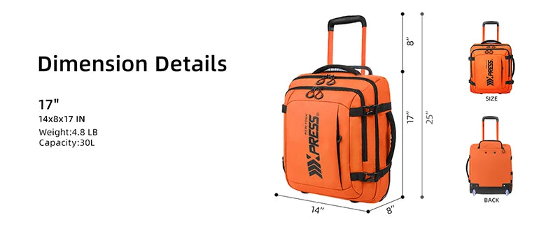 17" Carry On Luggage for Airplanes Lightweight Resistant Suitcase with Wheels for Business Trip & Short Distance Traveling
