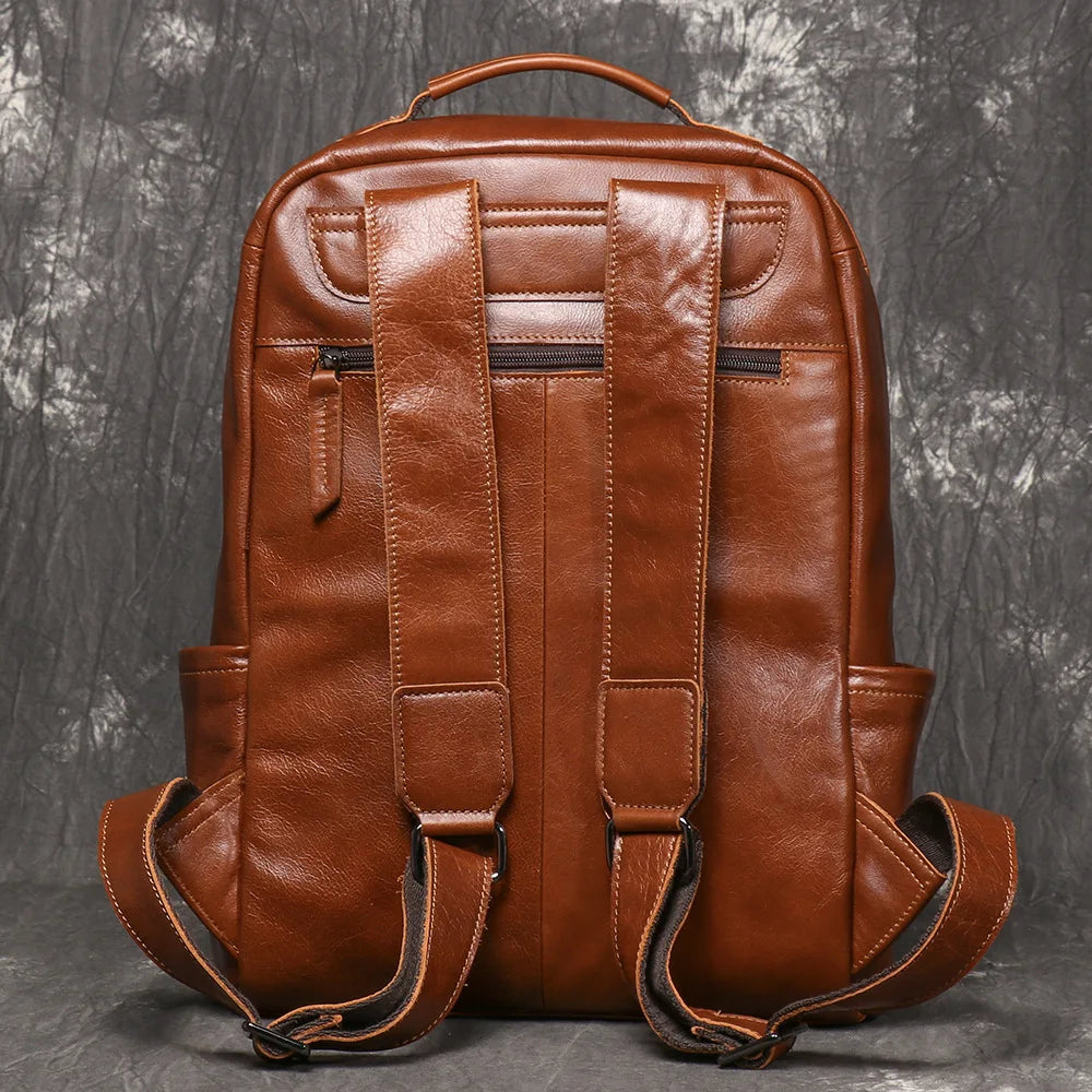 Men's Backpack Natural Head Layer Cowhide Vintage Crossbody Women's Outdoor Travel Backpack 15 inch Laptop Bag Leathfocus