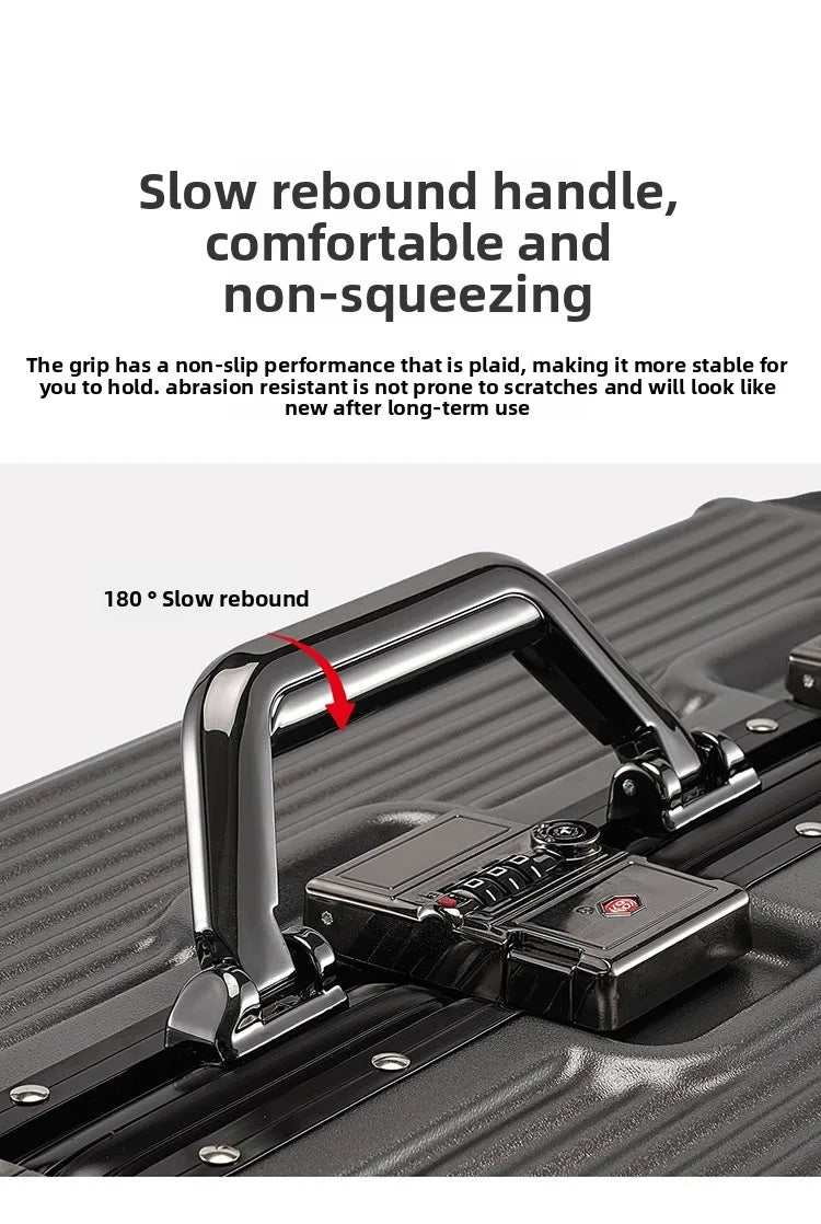 Wolverine luggage, a hard-shell suitcase with 108 rivets, 20-28 inches in size, featuring silent all-terrain wheels, a cup holde