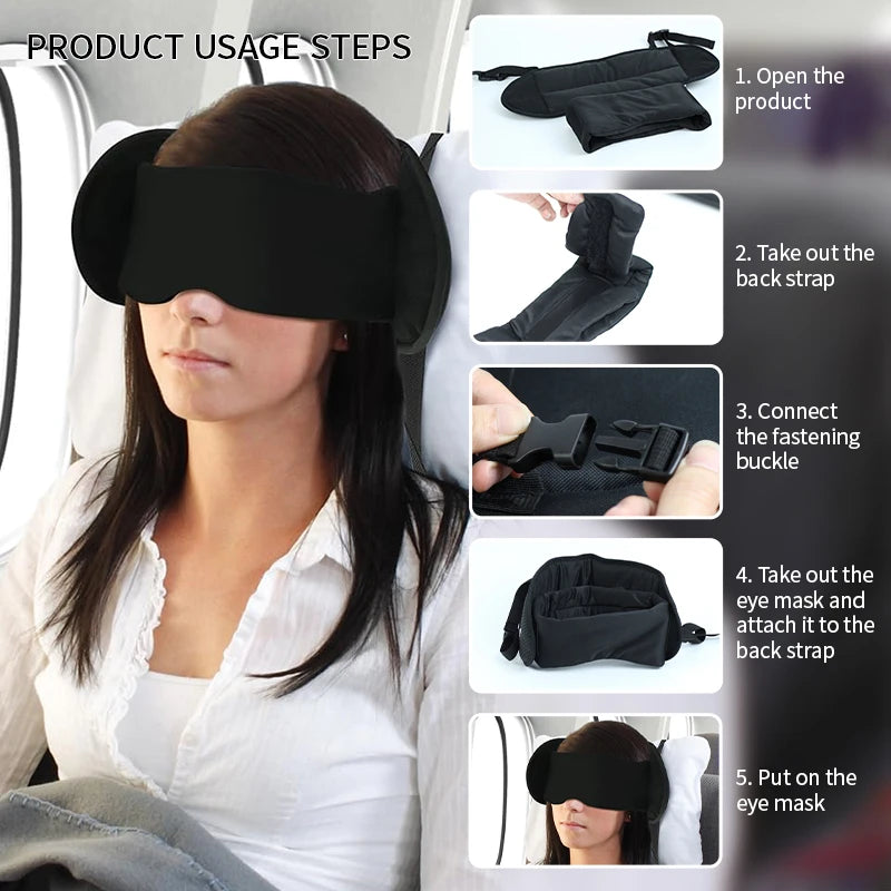 Travel Neck Pillow with Eye Mask Sleep Support Multi-Function Integrated Eye Mask Portable Foldable for Airplane Car Trips