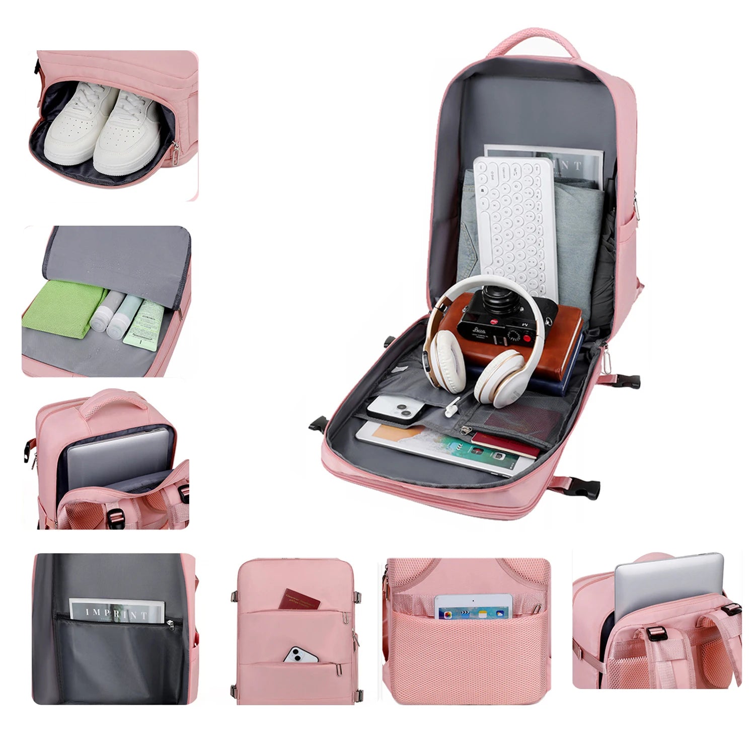 Men Women Travel Backpack Large Capacity Airline Approved Multifunction Backpack with Shoe Compartment Laptop Bag USB Charging