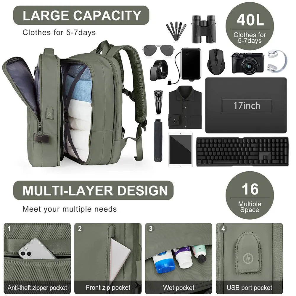Large Capacity Travel Backpack Men and Women Laptop Bag Multifunctional Man Business Trip Expandable Airplane Backpacks