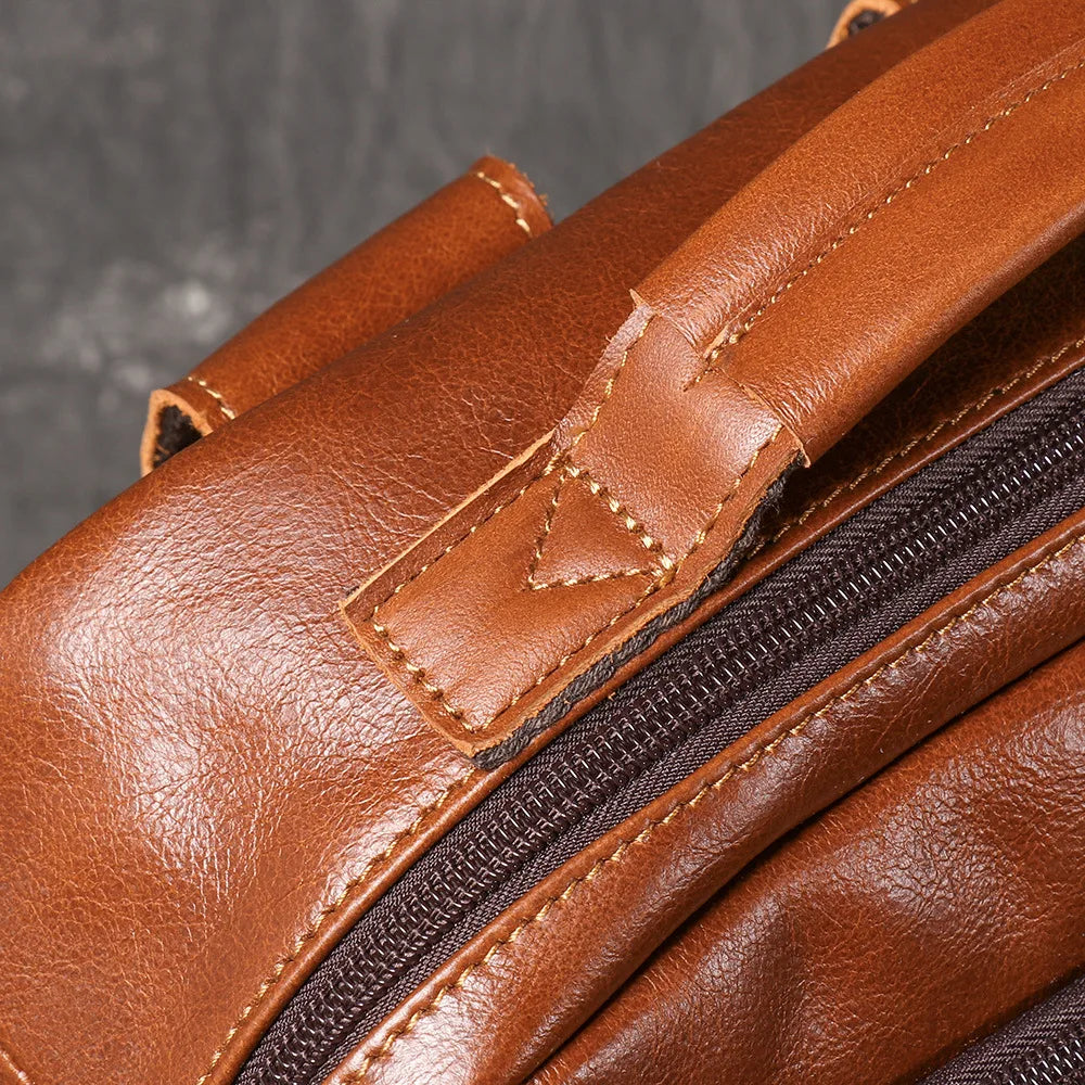 Men's Backpack Natural Head Layer Cowhide Vintage Crossbody Women's Outdoor Travel Backpack 15 inch Laptop Bag Leathfocus