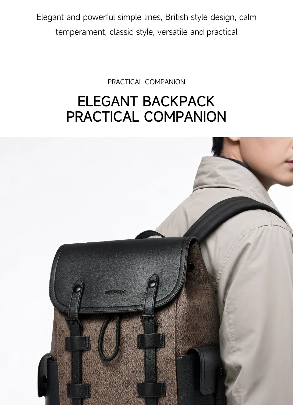 Septwolves High Quality Business Printed Leather Backpack Man Designer Drawstring Flip Monogram Laptop Bags Print Work Rucksack