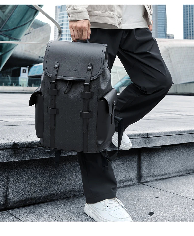 Septwolves High Quality Business Printed Leather Backpack Man Designer Drawstring Flip Monogram Laptop Bags Print Work Rucksack