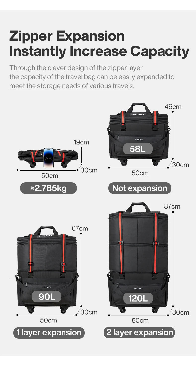 Mixi Expandable Large Capacity Foldable Travel Bag With Rolling Wheels Luggage Bag Duffel Bag M3015