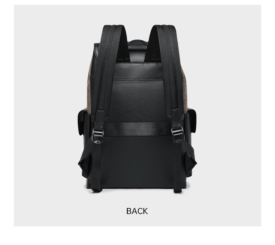 Septwolves High Quality Business Printed Leather Backpack Man Designer Drawstring Flip Monogram Laptop Bags Print Work Rucksack